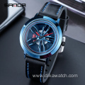 SANDA Rotating Car Wheel Fashion Sports Watch Men's Leather Band Quartz Watches Casual Waterproof Wristwatch relogio masculino